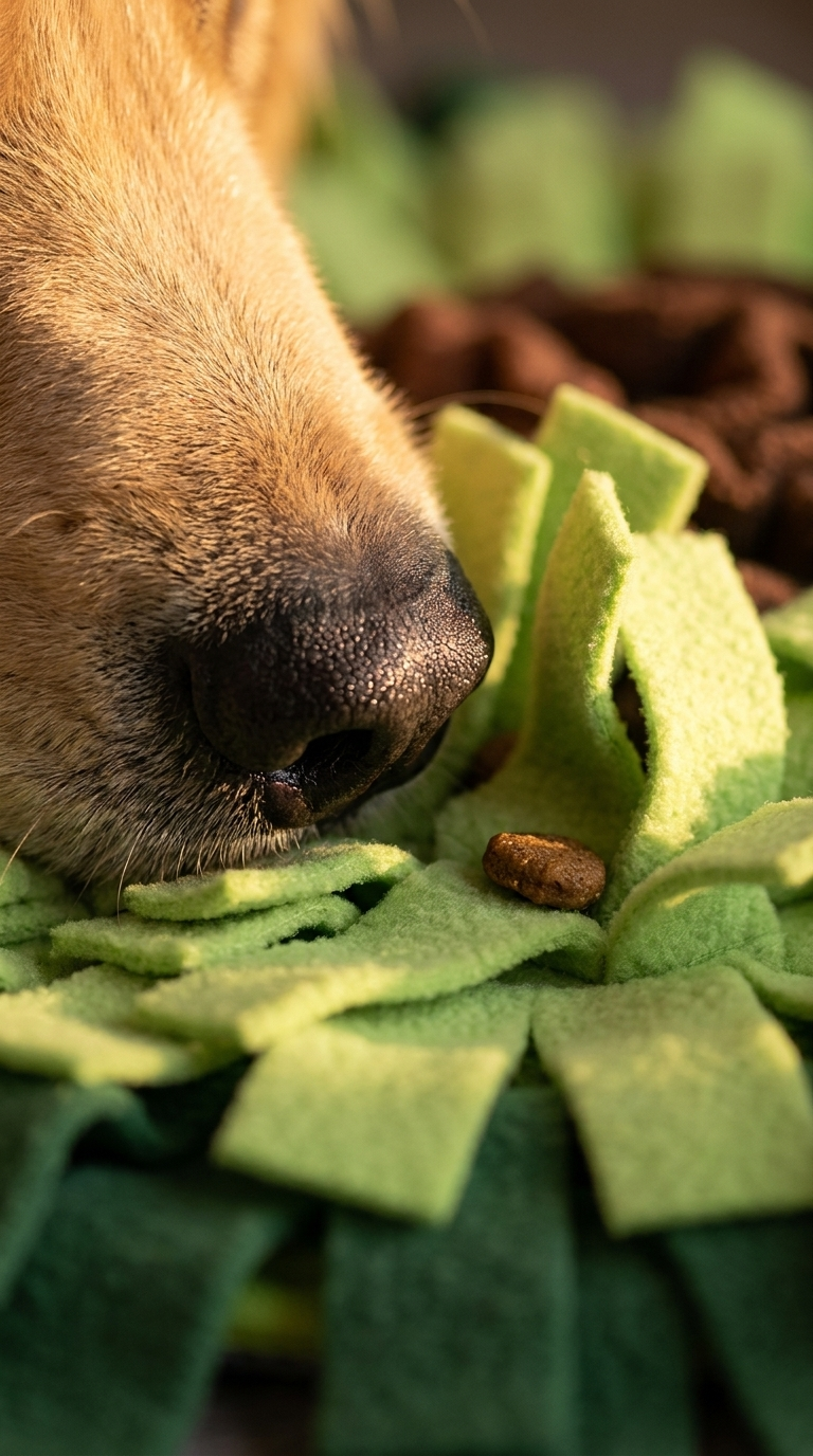 Macro of a dog's nose deep in fleece loops